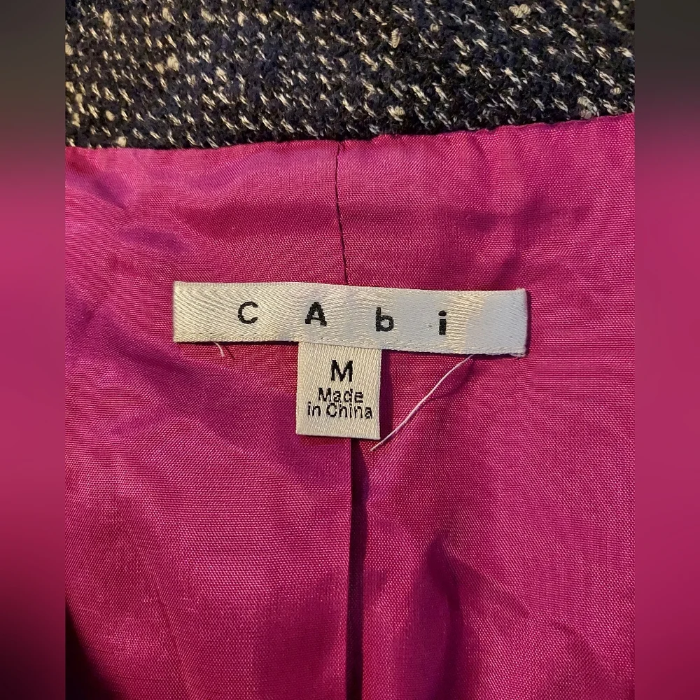 CAbi Tie Front Wool Blend Lined Tweed Vest With Gold Butons - Black/Pink - Picture 3 of 10